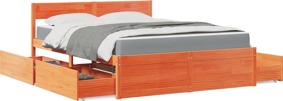 vidaXL Łóżko z szufladami i materacem, woskowy brąz, 160x200 cm, sosna