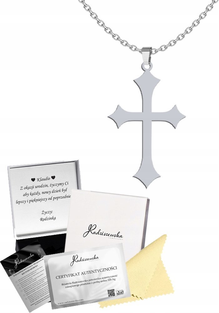 Radziszewska Jewellery Naszyjnik Srebrny Krzyż Łańcuszek Prezent 925 Biżuteria ŻYCZENIA GRATIS