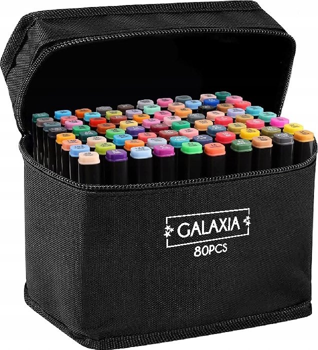GALAXIA MARKERY ALKOHOLOWE 80 SZT Flamastry Mazaki Pisaki Dwustronne Pro + TORBA