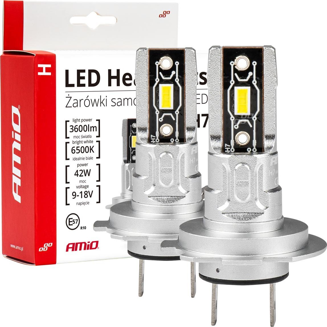 AMiO Żarówki samochodowe led seria h-mini h7 h18 6500k canbus amio-03332