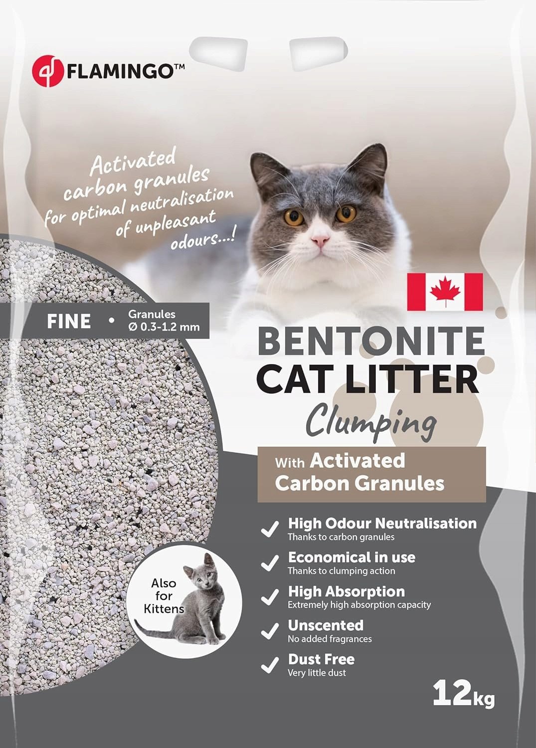 CAT LITTER BENTONITE ACTV CARB GRAN12KG