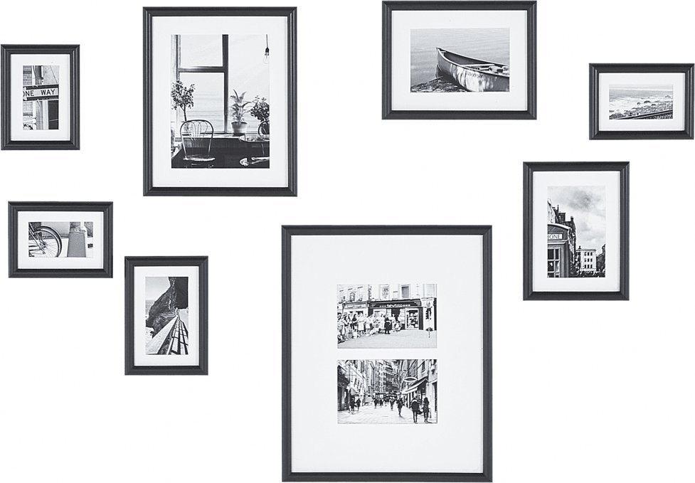Ramka Beliani Galeria ścienna krajobrazy 8 ramek czarna GARANGO