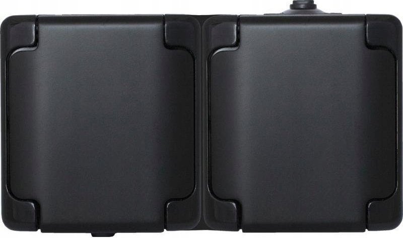 KOS BRYZA Gniazdo podwójne poziome IP54 klapka matowa 2x2P+Z 16A 250V czarne 180937