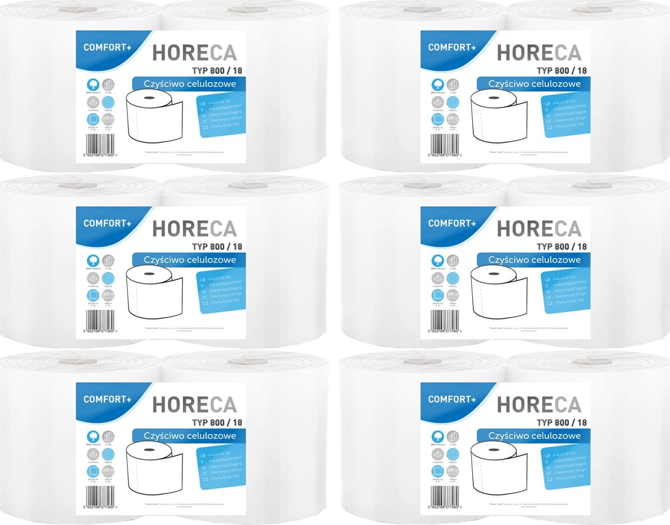 Horeca Czyściwo papierowe 2R HORECA COMFORT+ typ 800/18 2W - 12 Rolek