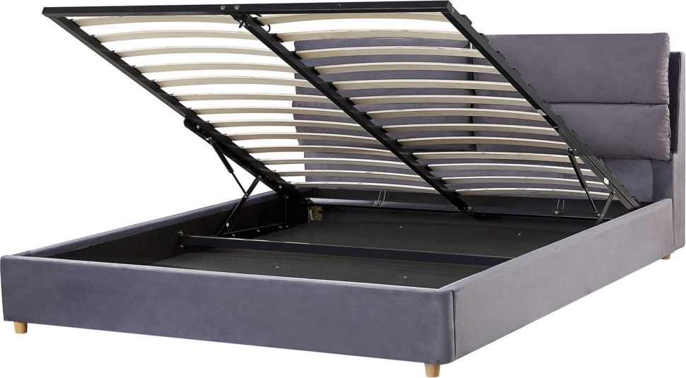 Beliani Łóżko z pojemnikiem welurowe 160 x 200 cm szare BATILLY