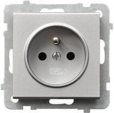 Ospel Gniazdo pojedyncze Sonata srebro mat z/u 16A IP20 z przesłonami (GP-1RZP/m/38)