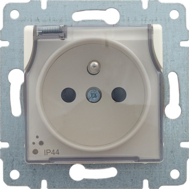 KOS Gniazdo pojedyncze Vena hermetyczne uziemienie klapka 16A 250V IP44 kremowy (510339)