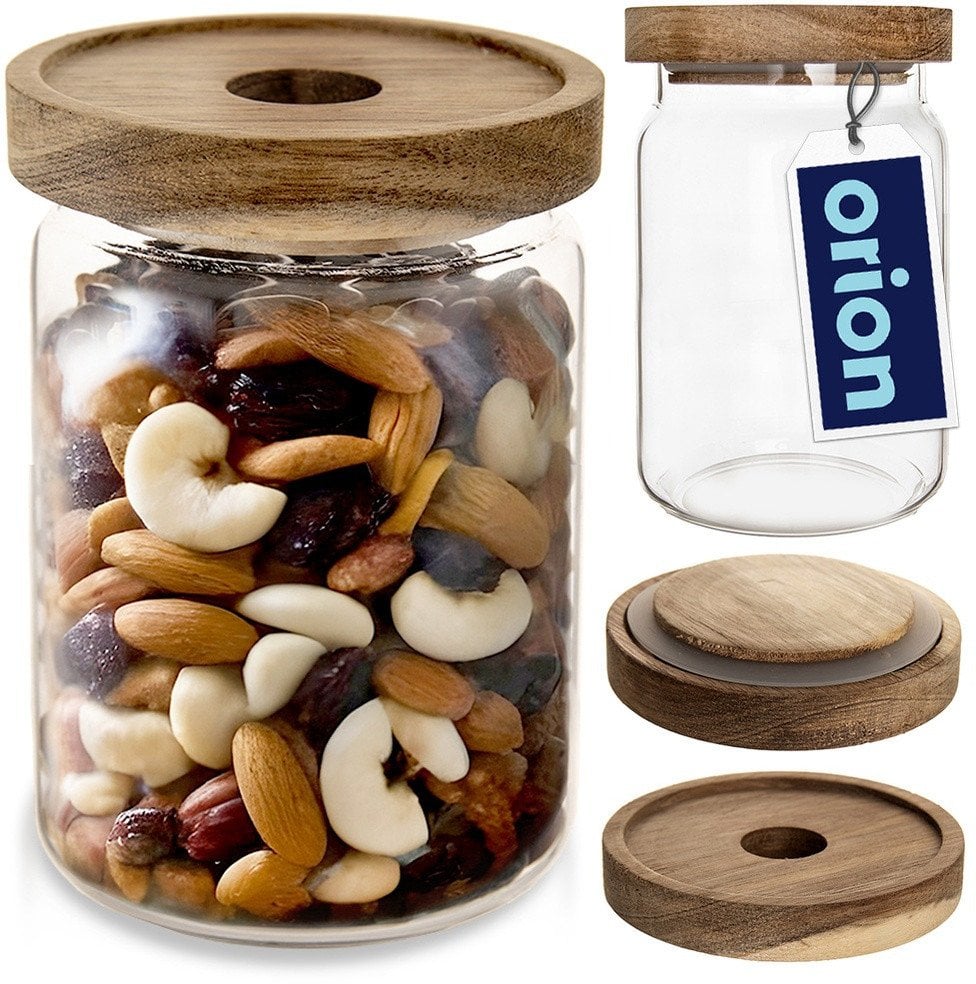 Pojemnik na Orzechy Płatki Makaron Szklany z Pokrywką Uszczelką ORION 970ml