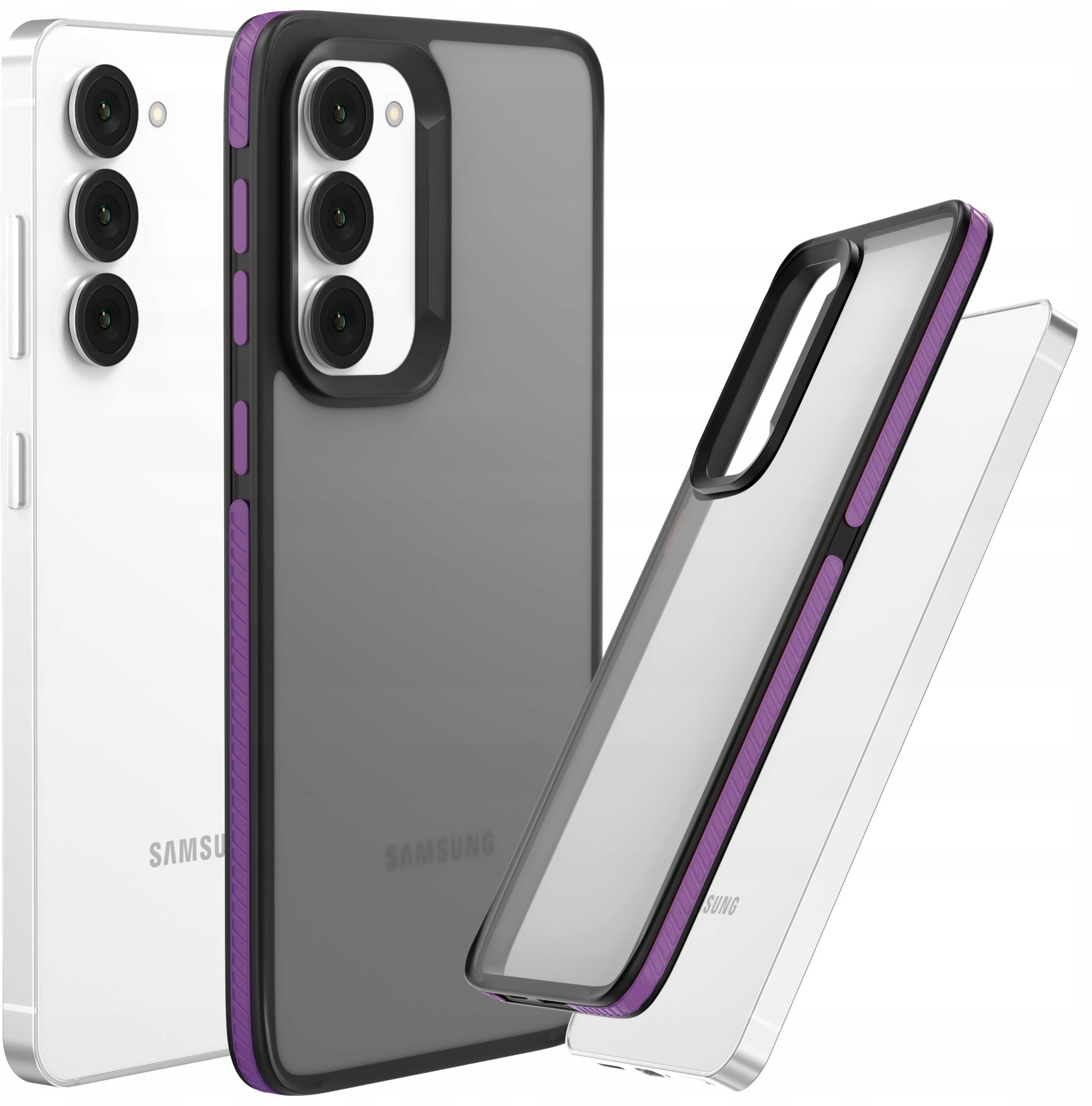 Etui Do Samsung Galaxy S23 (Matowe, Fioletowa Ramka, Bumper, Plecki, Case)