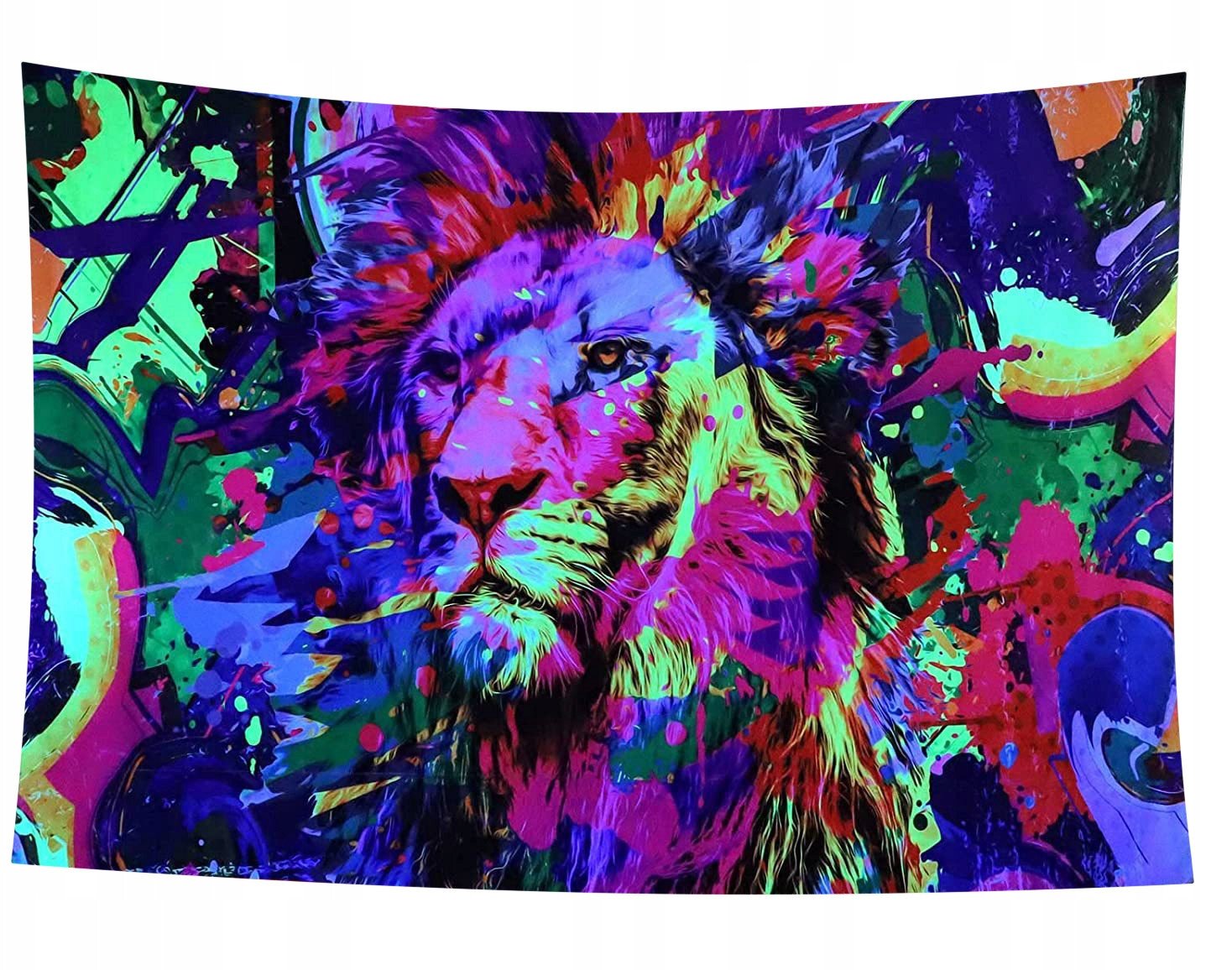 Dekoracja ŚCIENNA UV OBRAZ Fluorescencyjny GOBELIN ODBLASK 150x150cm XL Lew