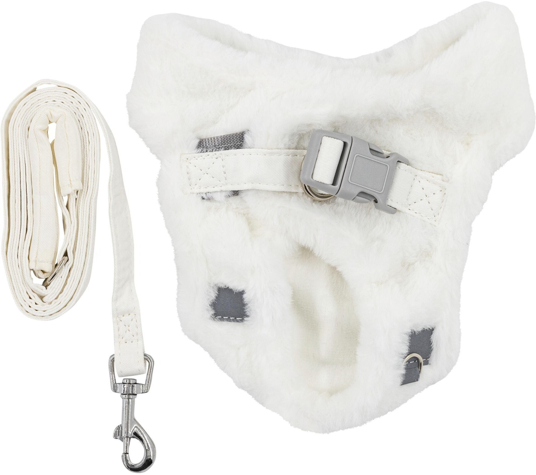 Zestaw, szelki+smycz, dla psa/kota, brudna biel, poliester, rozmiar L, ocieplane