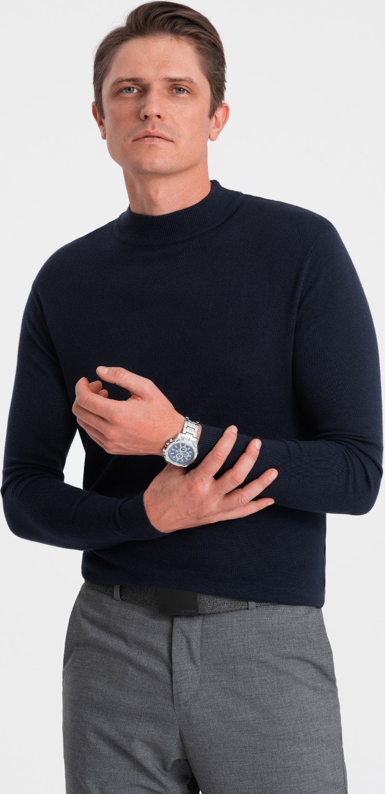 Ombre Męski półgolf dzianinowy z wiskozą - granatowy V2 OM-SWTN-0100 XL