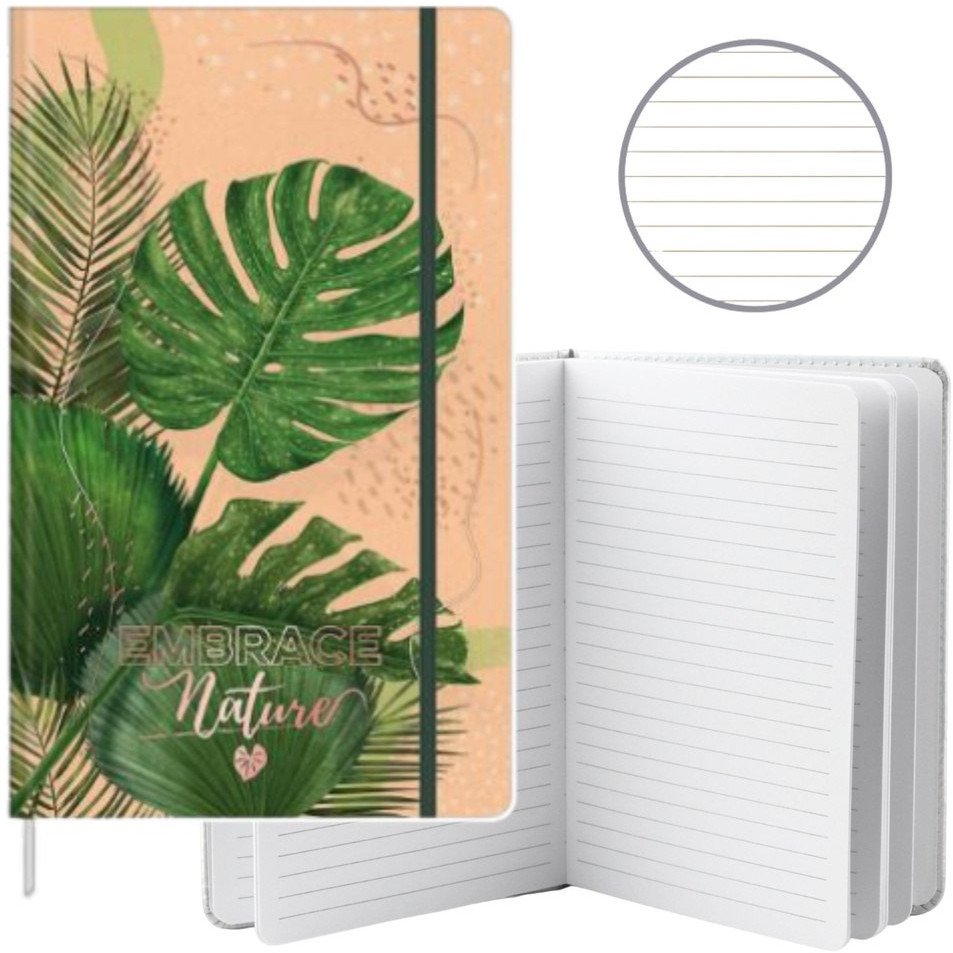 Notatnik Zeszyt Planner W Linie Liście Monstera Gumka A5 80 Kartek LEAN