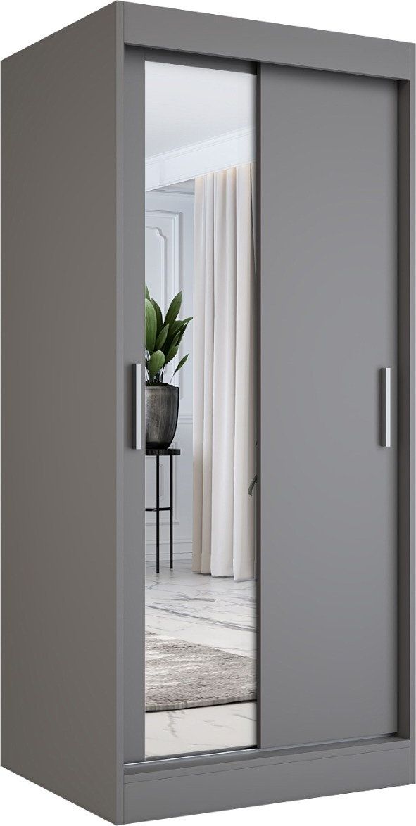MKPOL Szafa przesuwna MODUO COMFORT 90 antracyt z lustrem po lewej