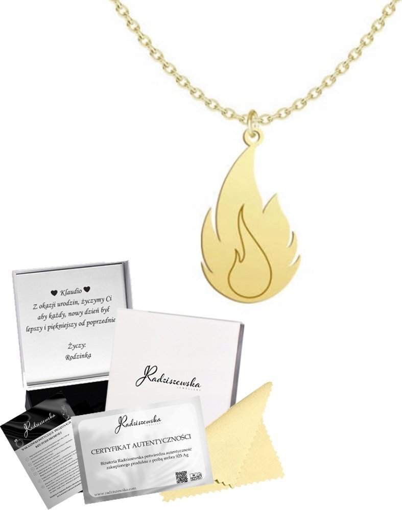 Radziszewska Jewellery ZŁOTY NASZYJNIK Z PŁOMIENIEM PŁOMIEŃ SREBRO 925 ŁAŃCUSZEK PREZENT ŻYCZENIA
