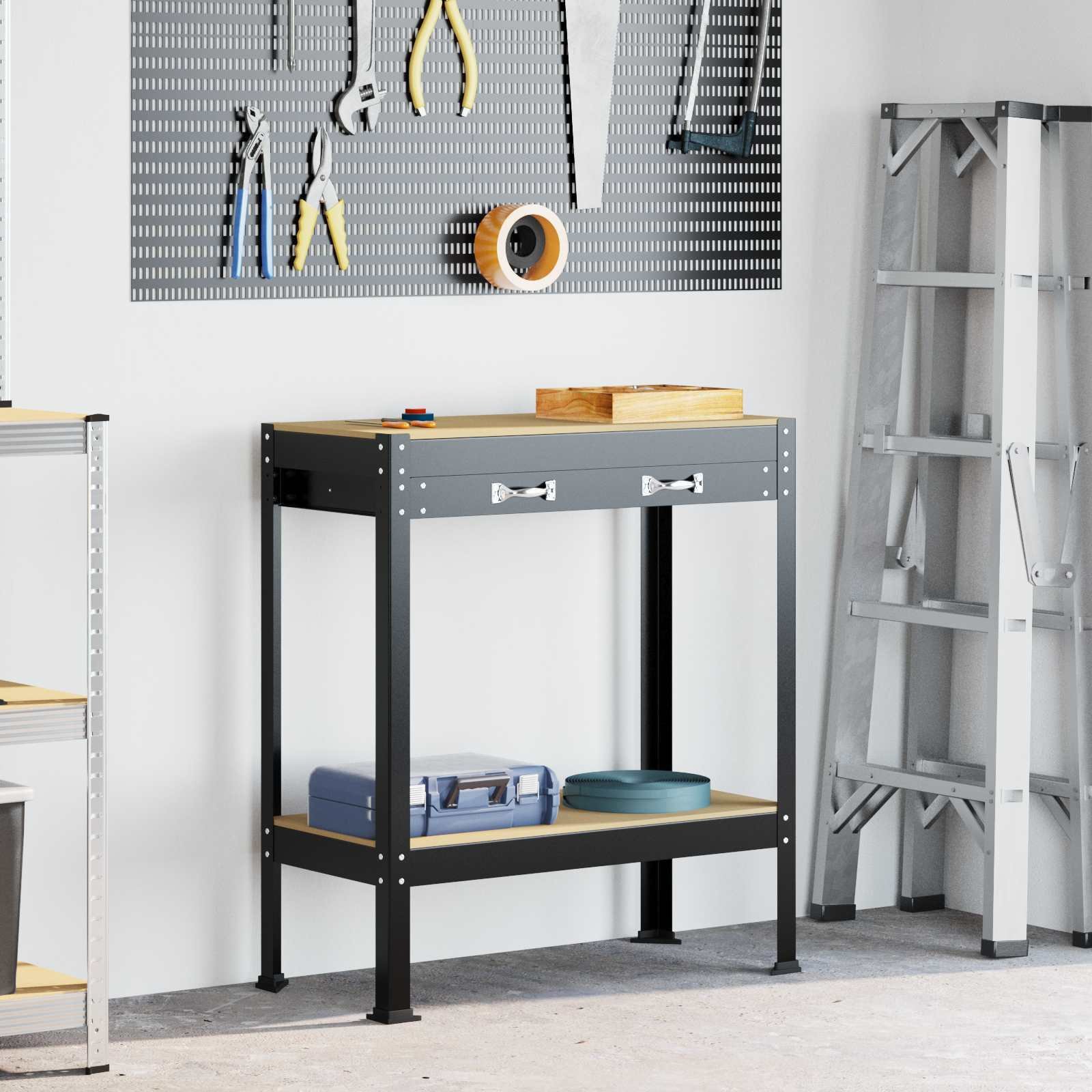 vidaXL Ławy robocze czarny 81 x 41 x 145 cm materiał z drewna pochodzenia