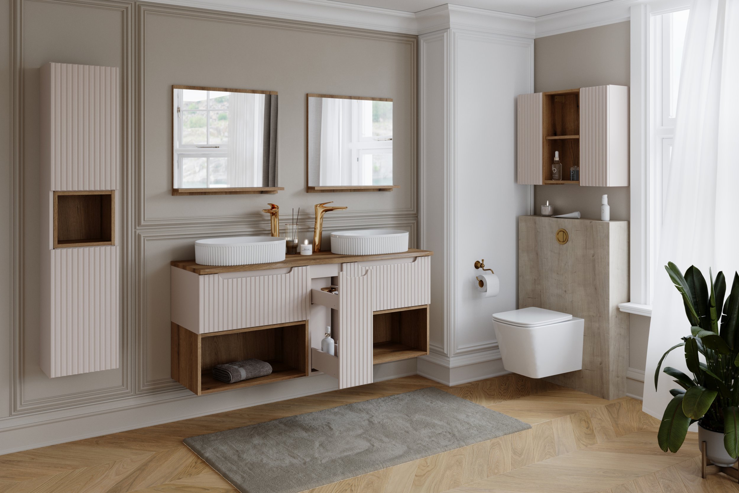 Zestaw meblowy 100cm z blatem i 2 umywalkami nablatowymi Lola