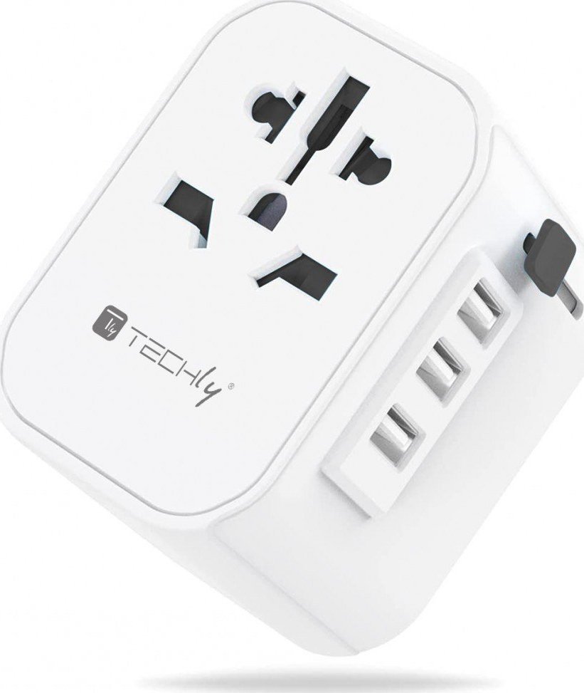 Techly Techly Adapter Podróżny Wtyków Zasilania EU/UK/USA Ładowarka 3x USB