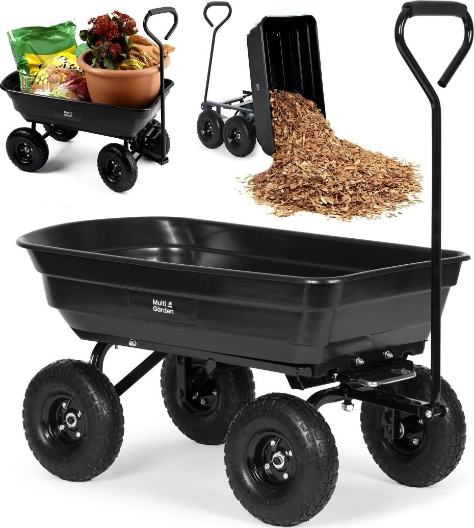 Wózek transportowy ogrodowy taczka wywrotka 75L 200 kg duże pompowane koła MultiGarden