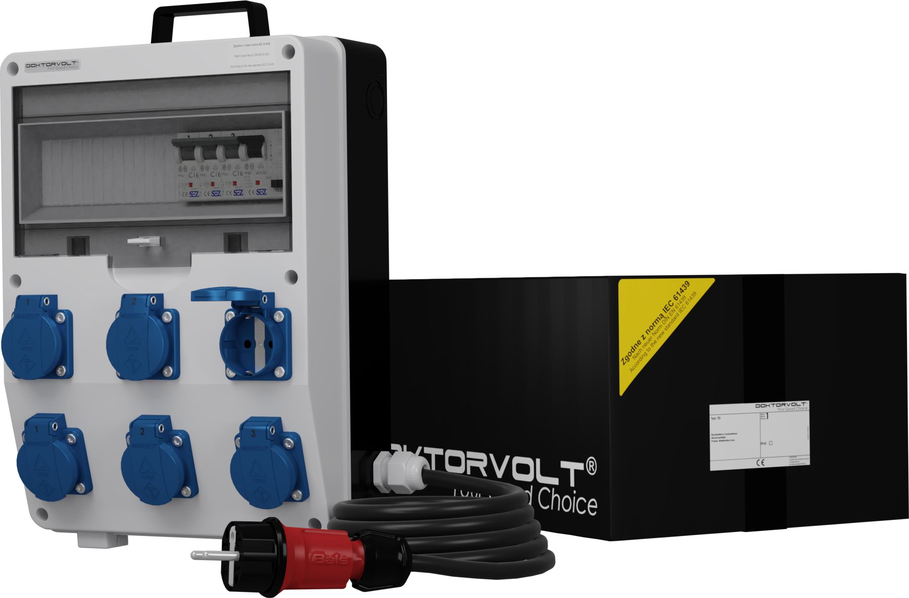 Doktorvolt Rozdzielnica budowlana z kablem TD-S/FI SKH 6x230V Schuko Doktorvolt 0557