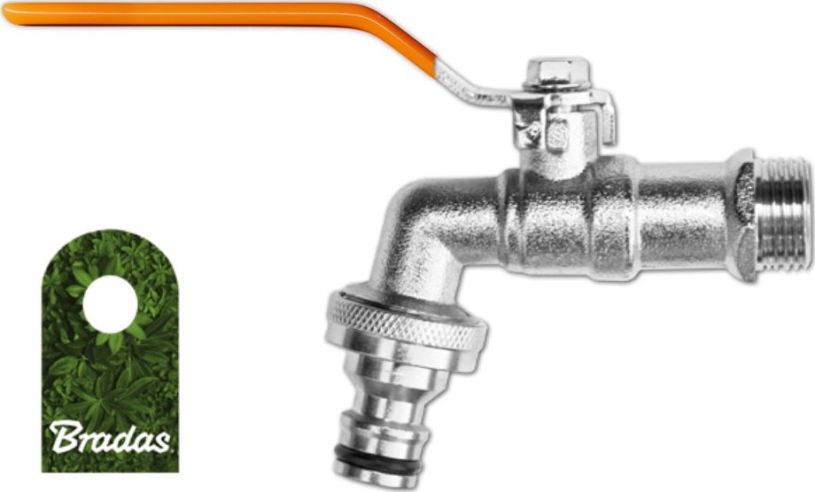 Bradas Kran kulowy mosiężny ogrodowy 1/2 GZ 3/4 z nyplem do szybkozłącza Bradas 3189