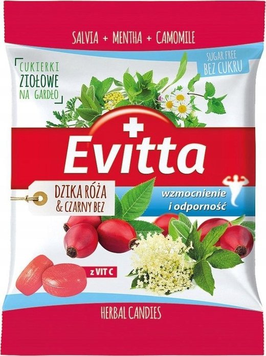 polbioeco Evitta Cukierki bez cukru dzika róża - czarny bez 60 g