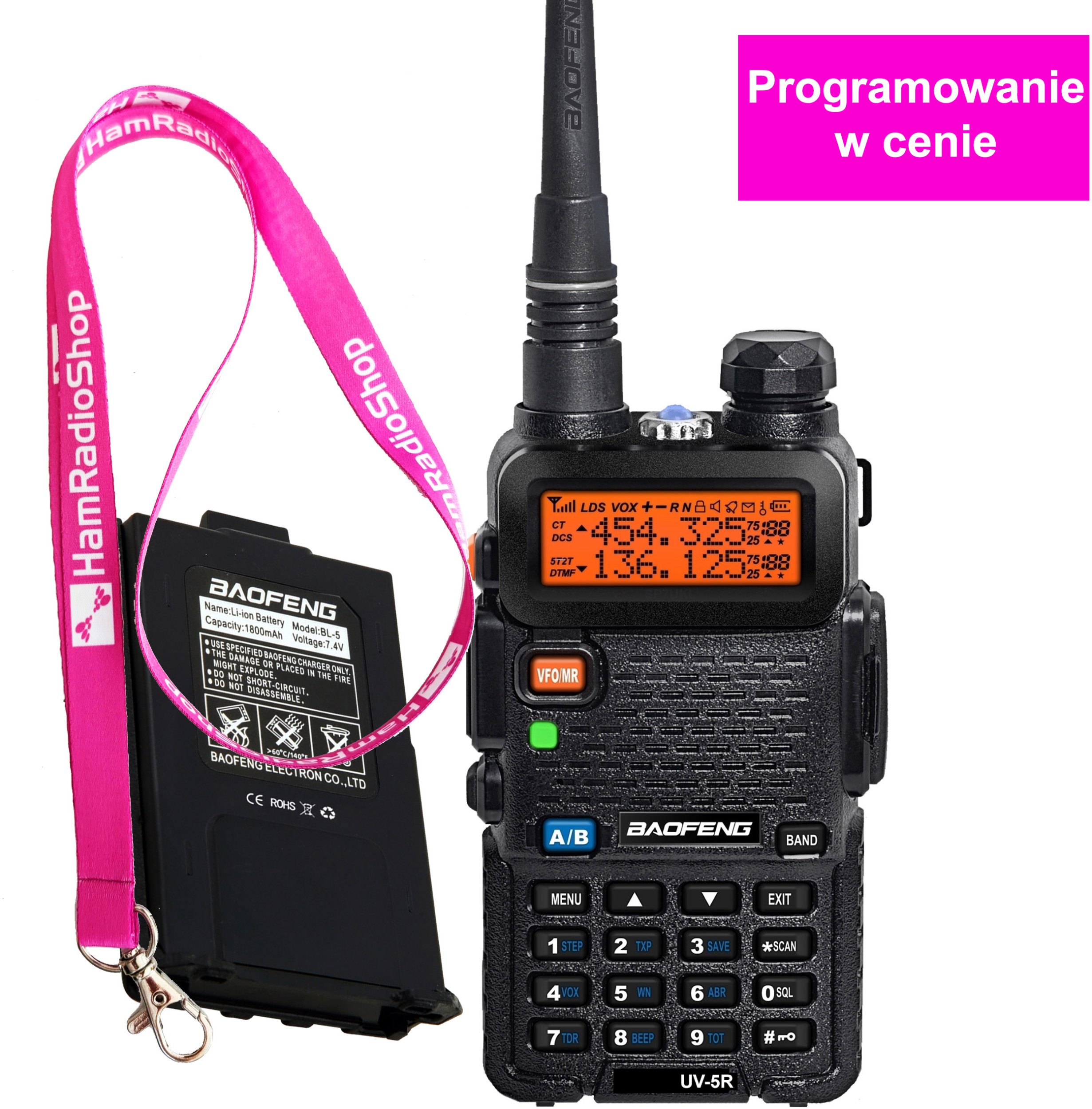 Baofeng UV-5R + dodatkowa bateria o pojemności 1800 mAh