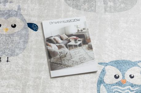 Dywany Łuszczów Dywan do prania BAMBINO 1161 Sowy, sówki dla dzieci, antypoślizgowy - szary, 140x190 cm