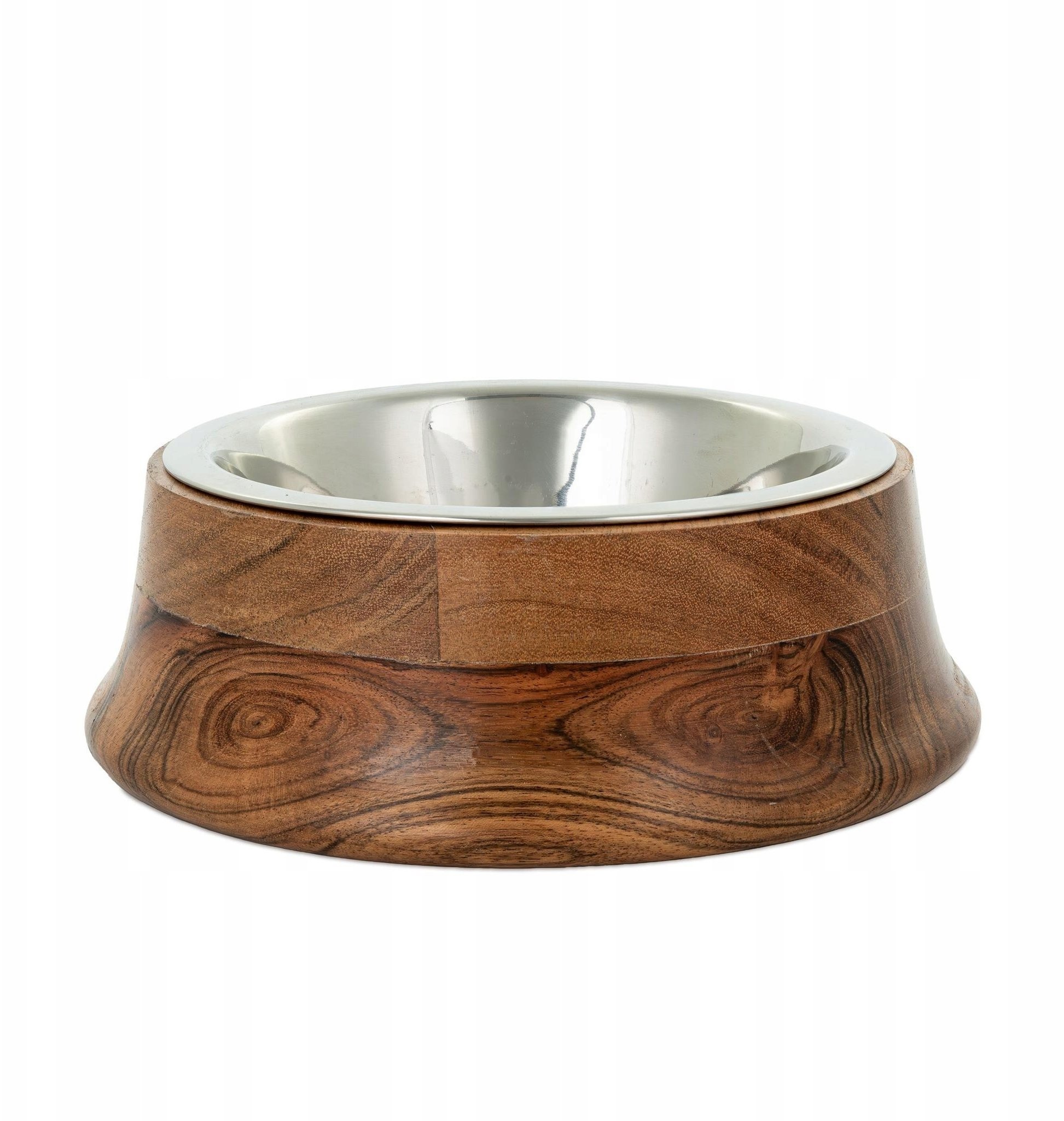 Miska, dla kota/psa stalowa, w oprawie drewnianej, 12cm, rozmiar S