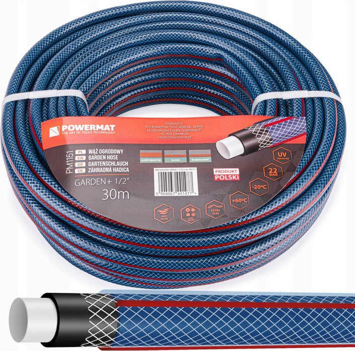 Powermat Wąż ogrodowy do wody 1/2'' 30m 4 warstwowy 22 bar Powermat GARDEN+ 1/2" 30m