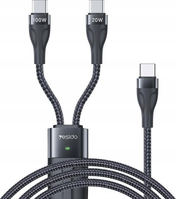 Kabel USB Yesido yesido Kabel CA87 Type-C-2w1 100W 1.4m, BLACK / CZARNY