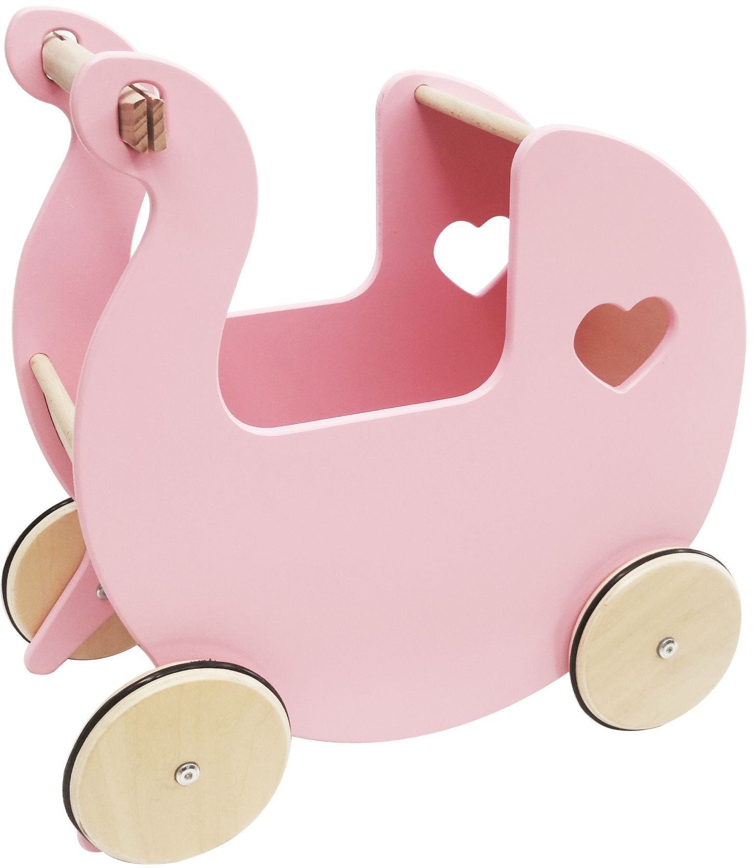 Drewniany wózek dla lalek Ruby różowy pchacz