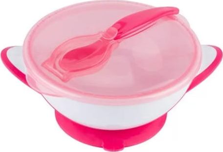 BabyOno Miseczka dla dzieci z przyssawką i łyżeczką różowy Baby Ono