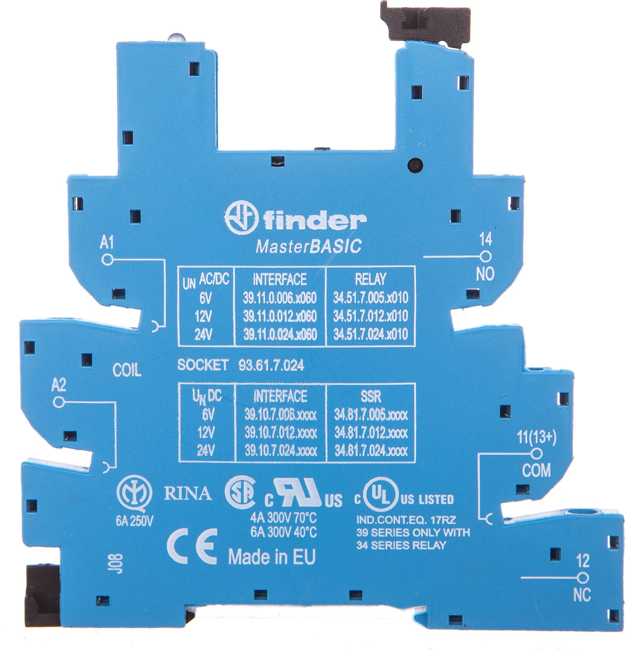 Finder Wąskoprofilowe gniazdo 6,2mm do przekaźników serii 34 6-24V DC, zaciski śrubowe, DIN (93.61.7.024)