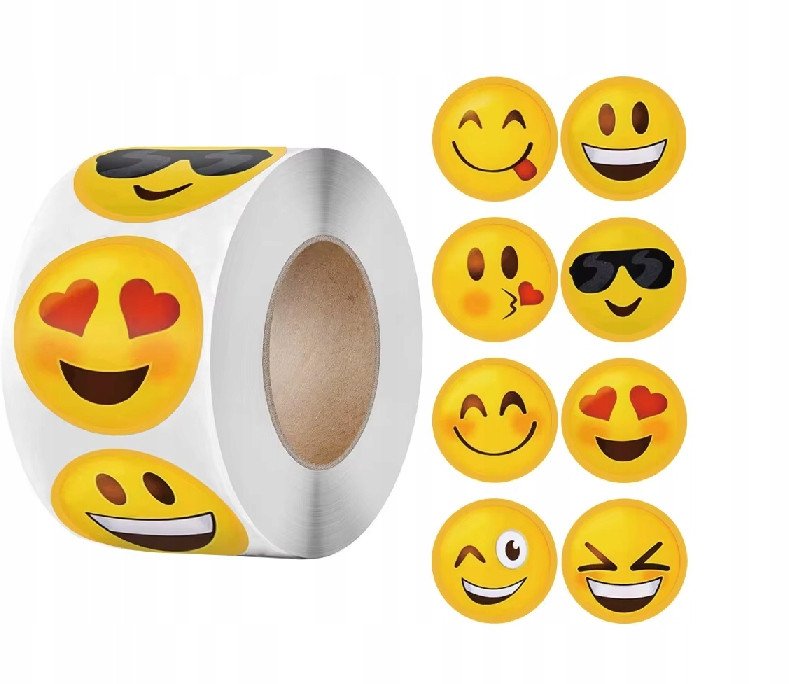 Naklejki Emotikony Emoji Kolorowe Emocje Etykieta Dekoracyjna 500 szt.