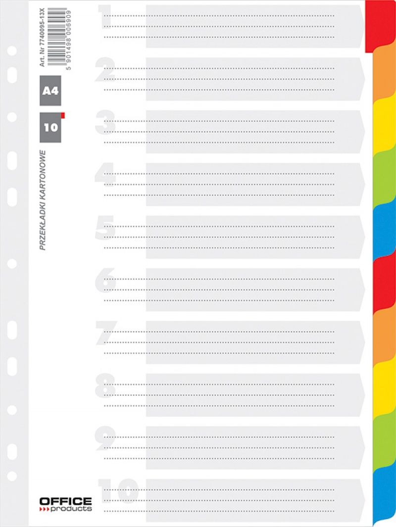 Herlitz PRZEKŁADKI KARTONOWE A4 INDEX LAMINOWANY 10 KOLORÓW