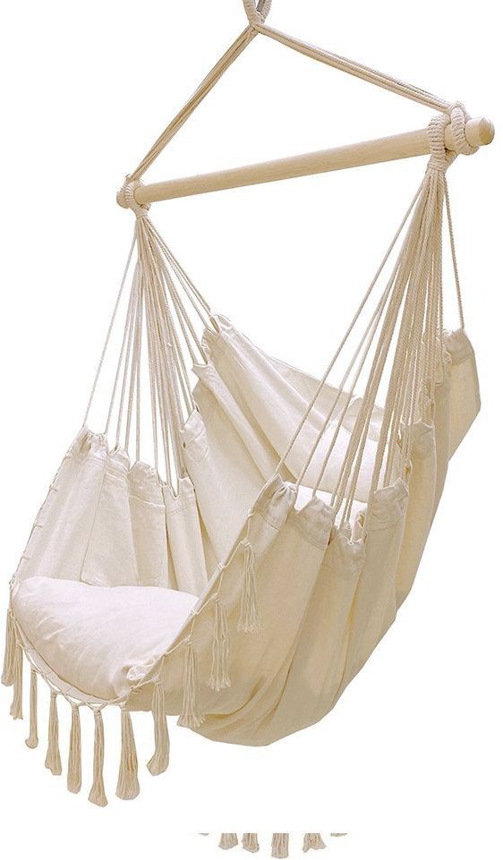 Huśtawka ogrodowa, fotel wiszący brazylijski z poduszkami 130kg beżowy