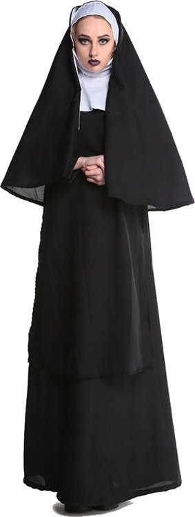 STRÓJ KOSTIUM ZAKONNICA PRZEBRANIE ZAKONNICY CZARNY HABIT HALLOWEEN M