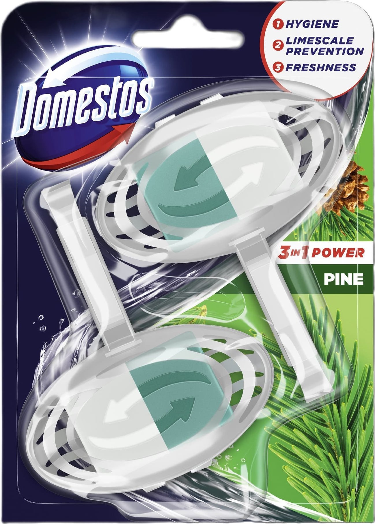 Unilever DOMESTOS Power Pine Duo Kostka zapachowa do WC z koszykiem 3w1 1 op. - 2 x 35 g