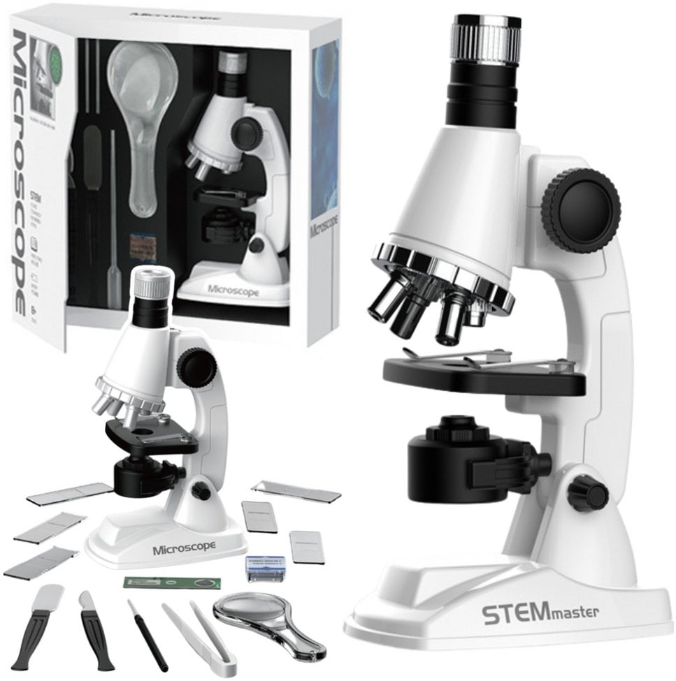 Zestaw Edukacyjny Mikroskop Naukowy Dla Dzieci Akcesoria Biały