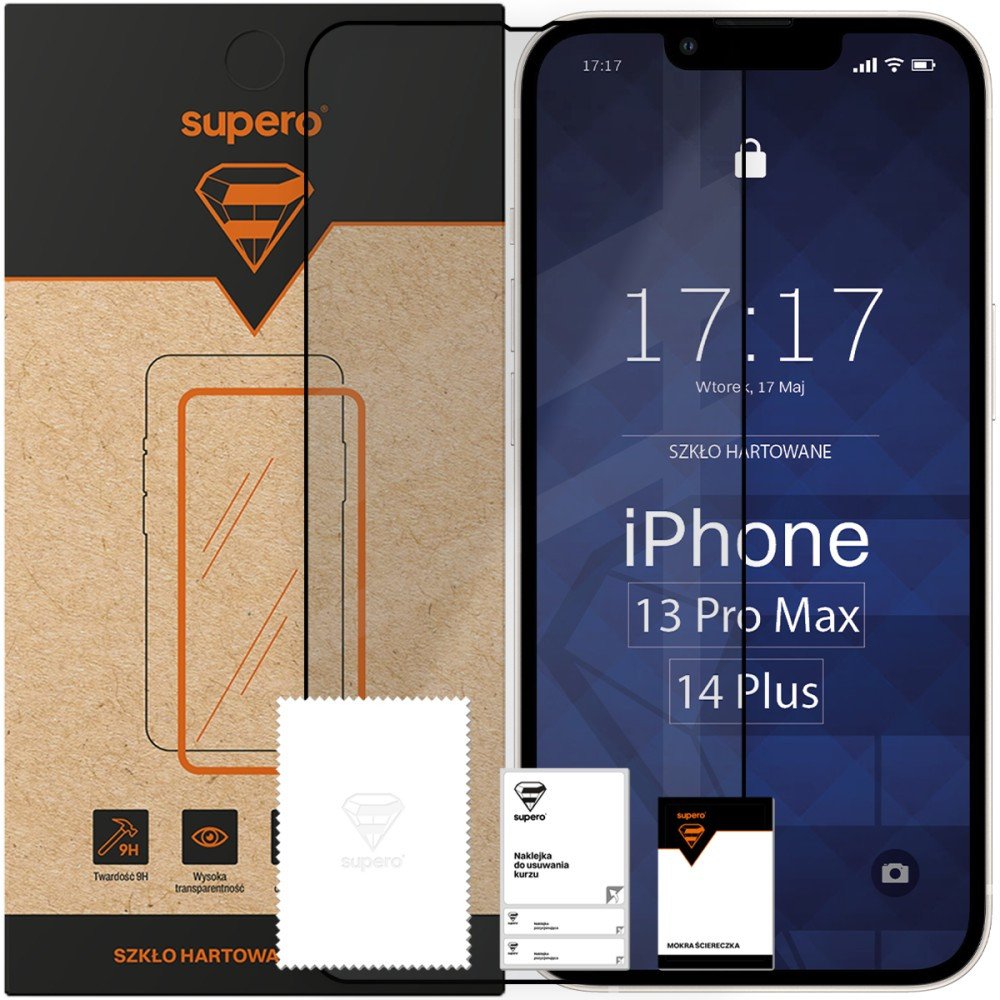 Szkło hartowane Supero do iPhone 13 Pro Max/14 Plus, z czarną ramką