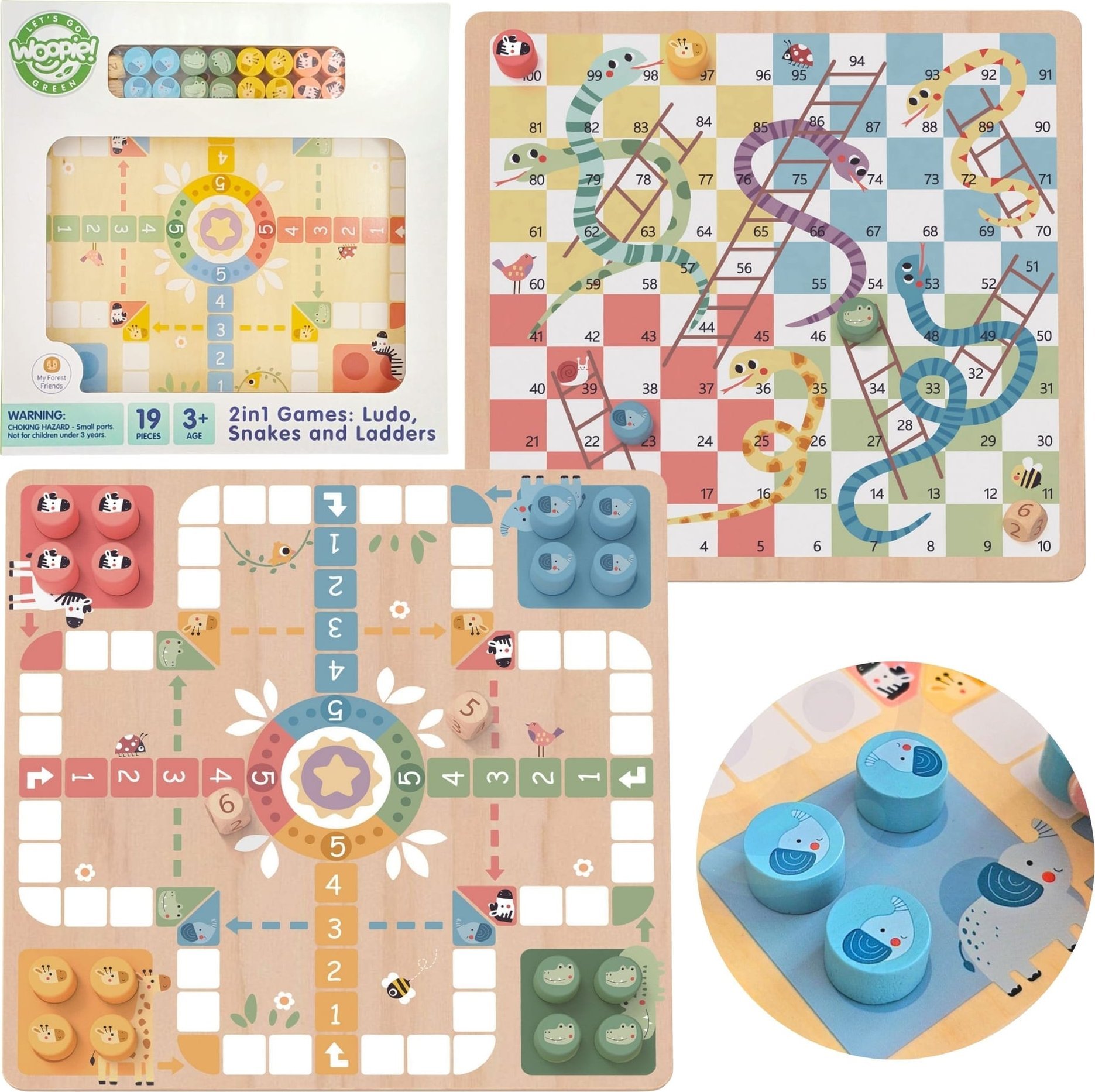 WOOPIE GREEN Gry Planszowe Logiczne 2w1 Ludo Chińczyk + Uwolnij Zwierzątka