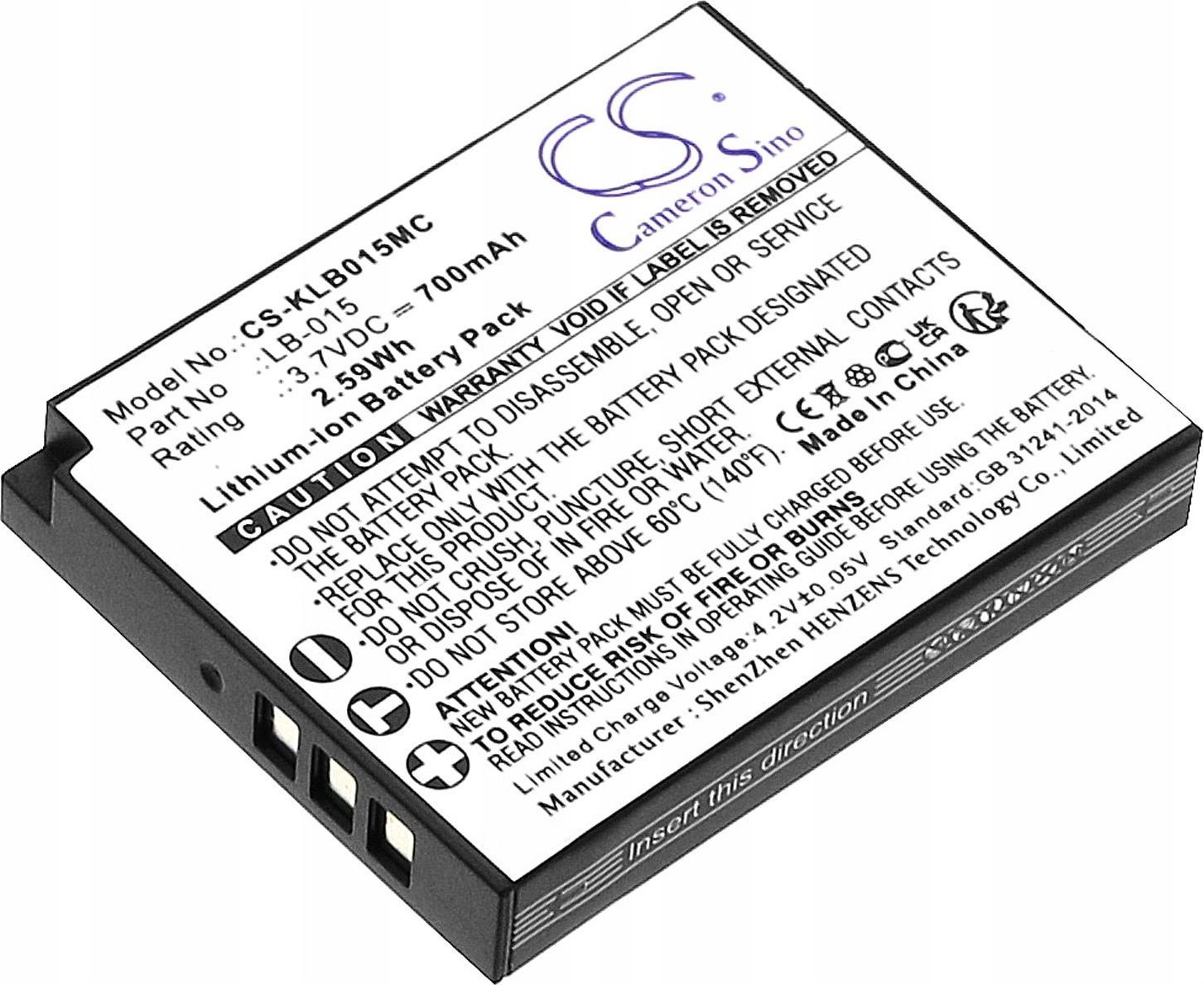 Akumulator Cameron Sino Akumulator Bateria typu LB-015 LB015 do Aparatu KODAK WPZ2 WP Z2 / CS-KLB015MC