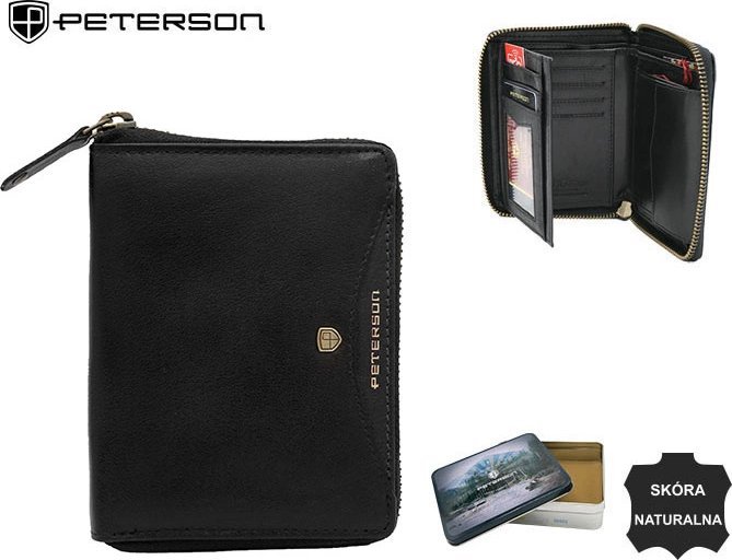 Peterson PETERSON PORTFEL MĘSKI SKÓRZANY na suwak 340 01 RFID PTN 340 2-1-1 BLACK