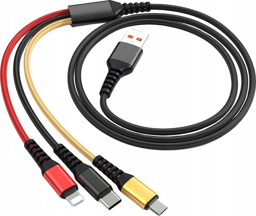 Kabel USB . KABEL USB 3W1 DENMEN KOLOR 2,4A 1M WZMACNIANY OPLOT D02E