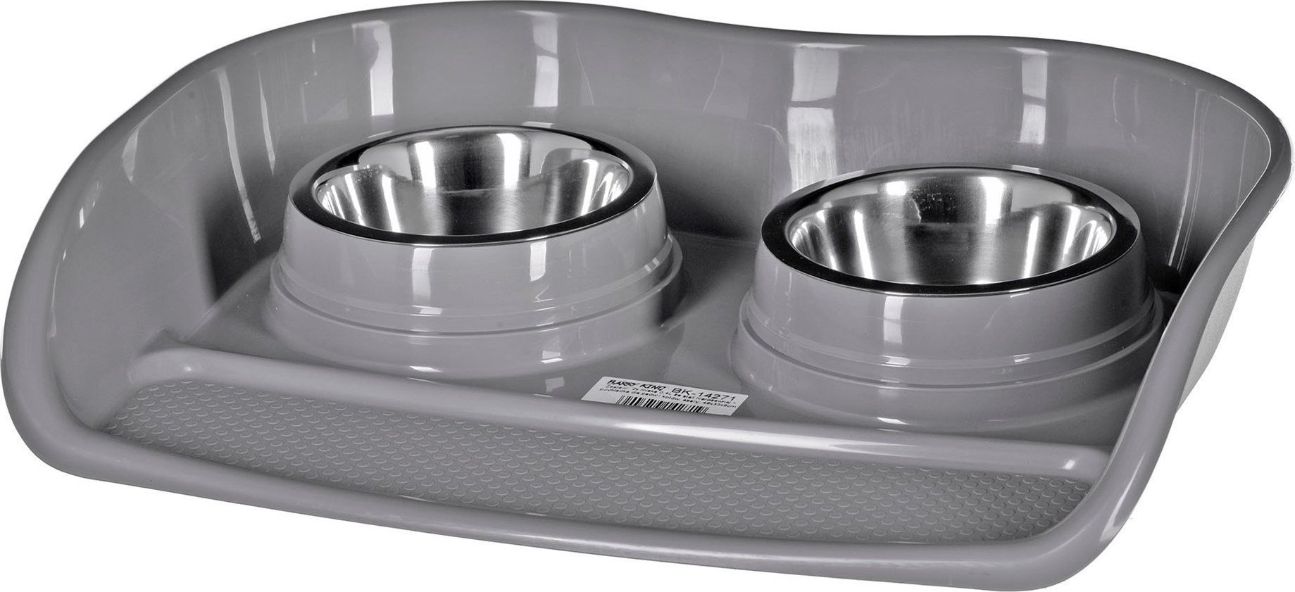 Barry King Zestaw: 2x miska 0,4L ze stali nierdzewnej + podkładka dla psów i kotów, szary, 46x35x9cm