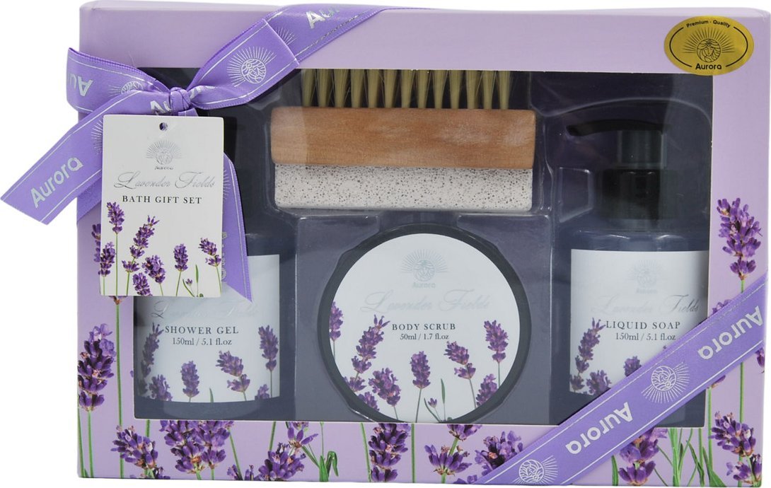 Aurora - zestaw prezentowy 4 kosmetyków zapach lawenda - żel pod prysznic, mydło, peeling, szczoteczka