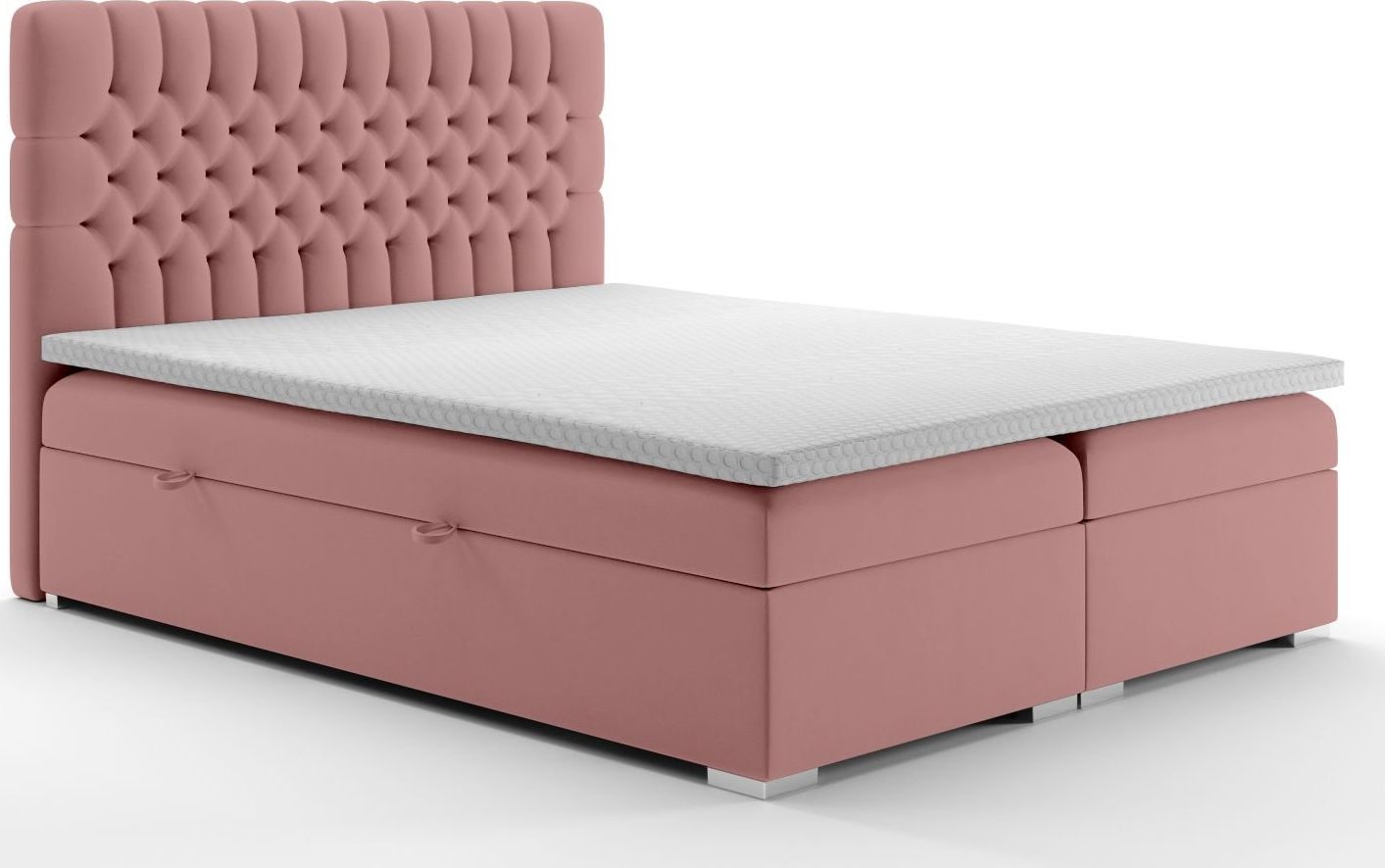 LAVERTO Łóżko kontynentalne RUBID 140x200 różowe velvet z pojemnikiem