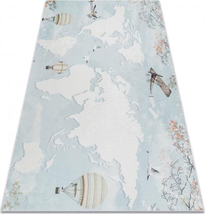Dywany Łuszczów Dywan do prania BAMBINO 1163 Mapa świata, świat dla dzieci, antypoślizgowy - niebieski, 80x150 cm