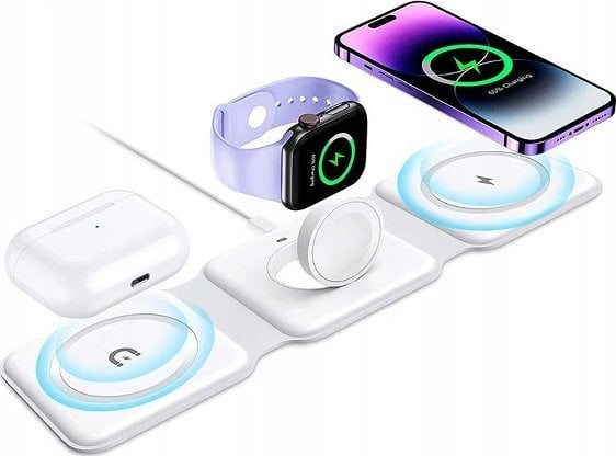 Ładowarka Vega ŁADOWARKA MAGSAFE BEZPRZEWODOWA WIELOFUNKCYJNA 3w1 TELEFON SŁUCHAWKI ZEGAREK>